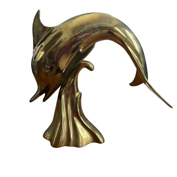 Vintage Brass Dolphin Statue 14in tall Extra Large - Picture 2 of 6